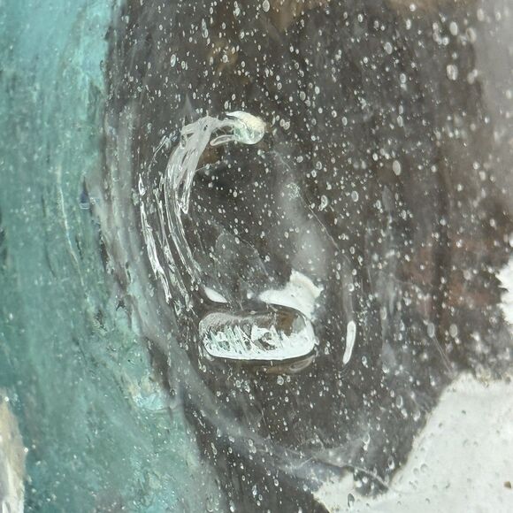 Hand Blown Glass Canister Mexico with lid Blue Rim Biscuit Cookie Jar 6”x4” Farm - Picture 11 of 16